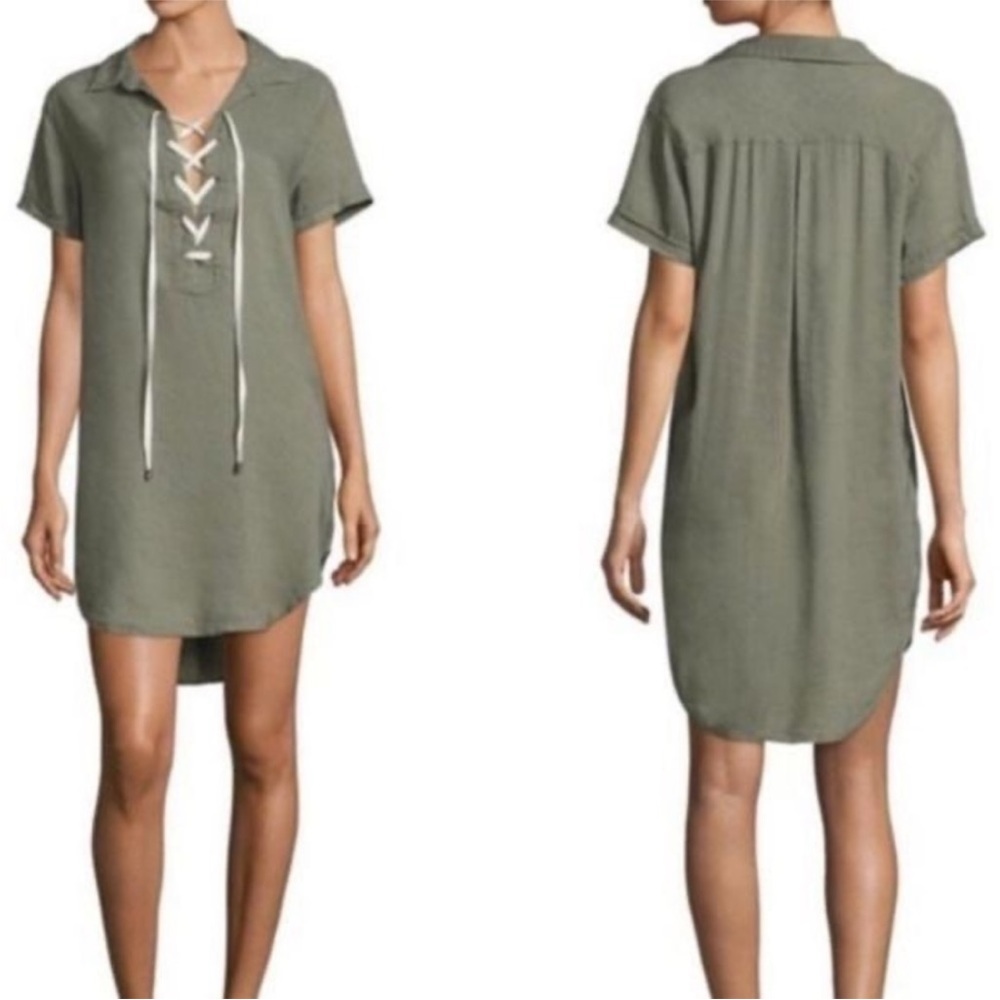 Rails Sage Green Rocky Lace Up Linen Blend Short Sleeve Dress